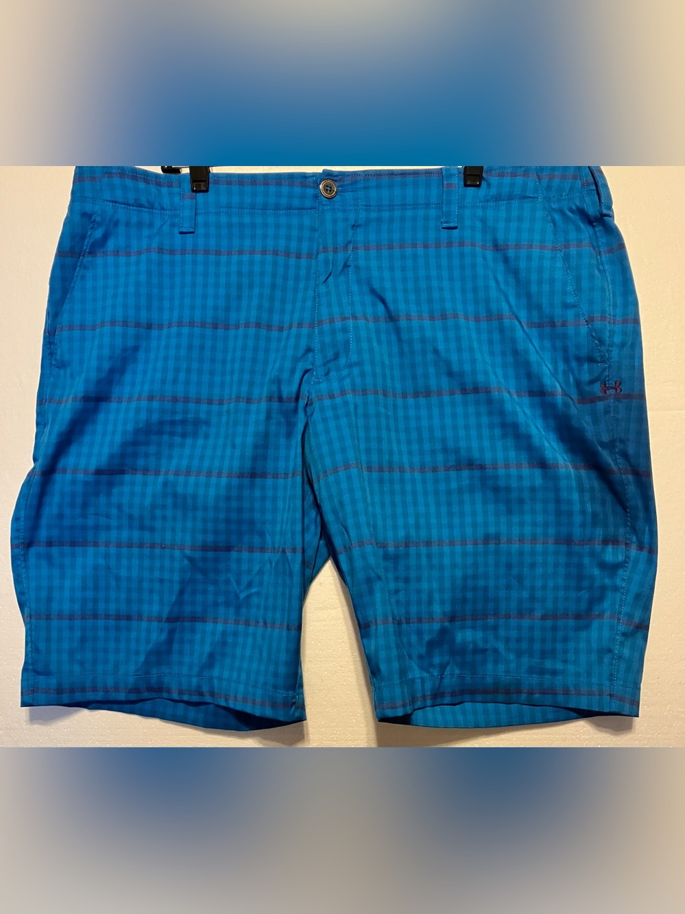 Under Armour Men’s Bright Blue Plaid Hybrid Shorts sz 42